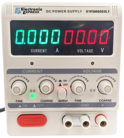 Single Output Linear DC Power Supply with LED Display (Voltage adjustable 0-60V, Current adjustable 0-3 Amp)
