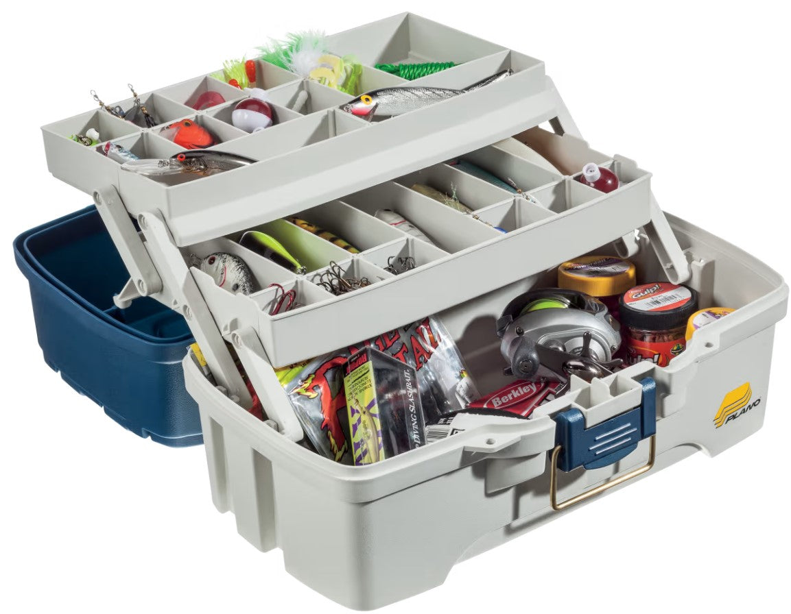 Plano 2-Tray Tackle Box - Blue Metallic/Off White, Size 14-1/4