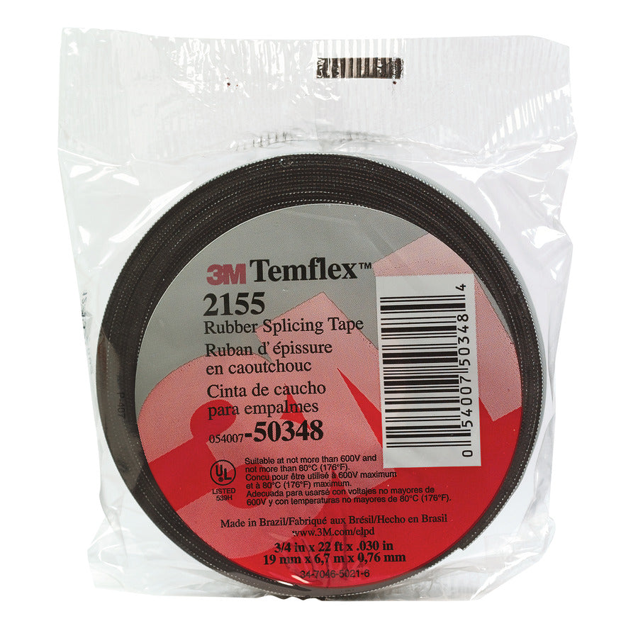 3M Temflex Rubber Splicing Tape, 1-1/2 in x 22 ft, Black, 2155
