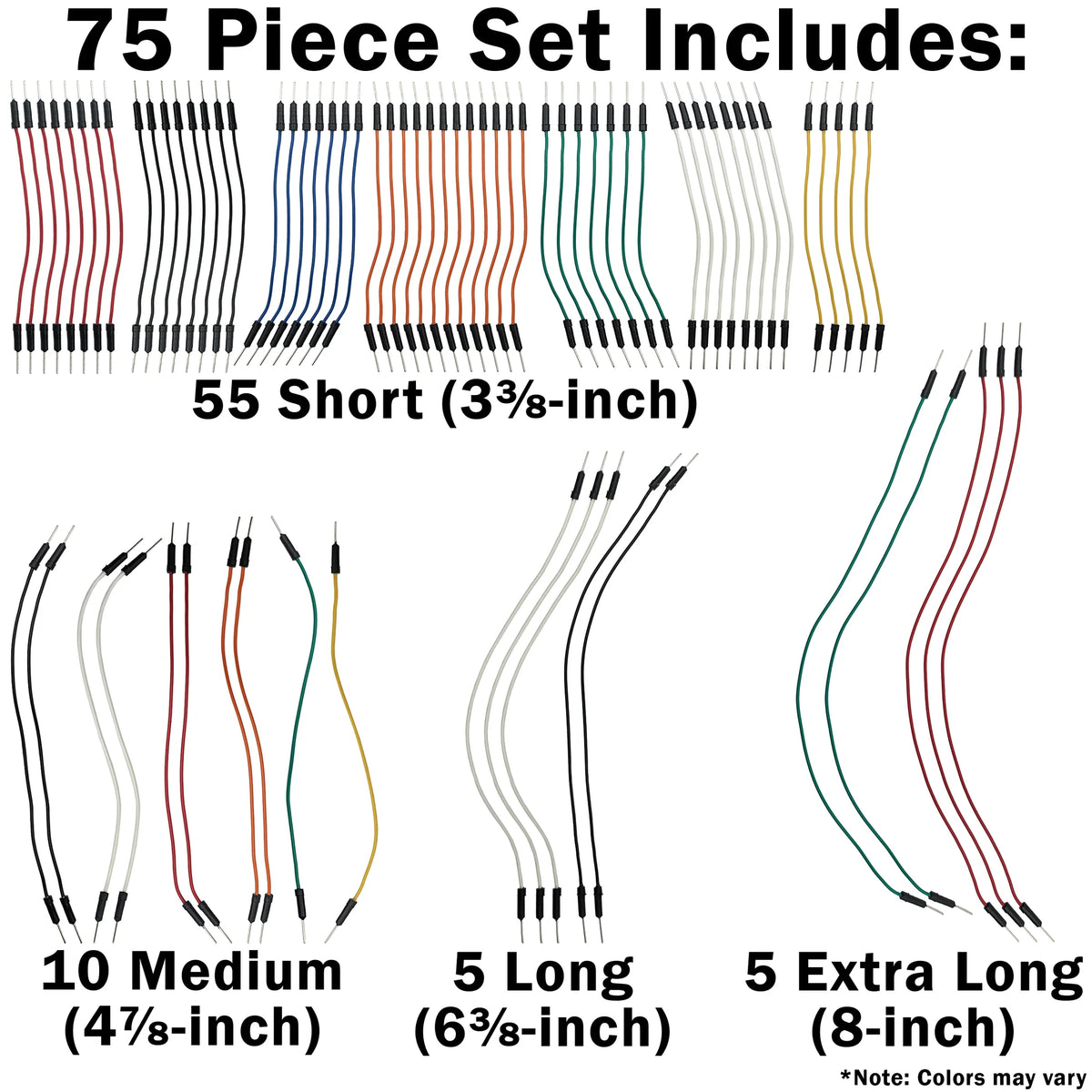 75 Pack Flexible Solderless Breadboard Jumper Wires Male to Male