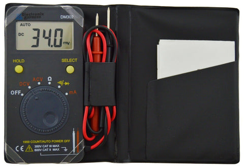 Electronix Express DM 302 Digital Pocket Auto-ranging Multimeter with Leads