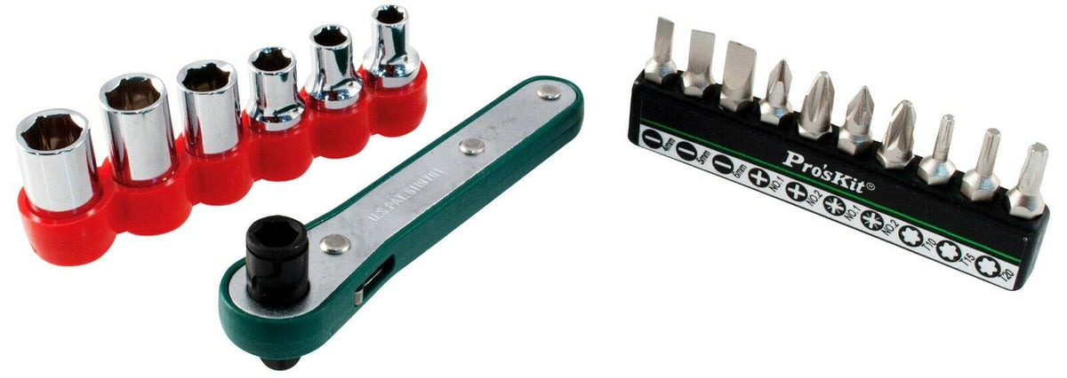 Pro'sKit 17 Piece Offset Ratchet Screwdriver and Socket Set (1PK