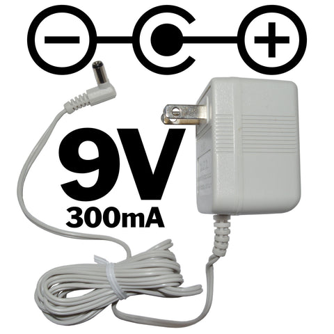 9 Volt DC, 300mA Power Adapter with 5.5mm Barrel Jack (Center Positive)