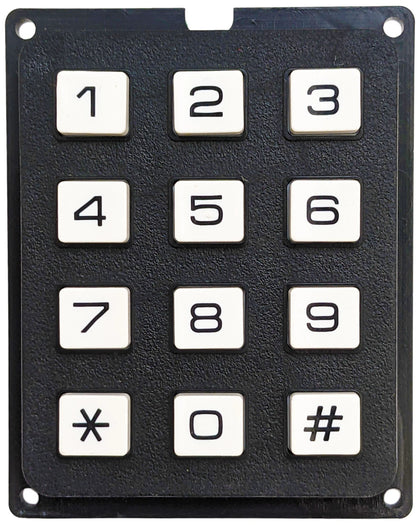 12 Button Keypad with .1" Spacing Header Output, Single Pole / Common Bus (2" x 0.45" x 2.5"), Black with White Buttons