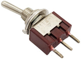 Miniature SPDT Toggle Switch On-Off-On with 3 Pin PC Leads, 6A @ 125V AC