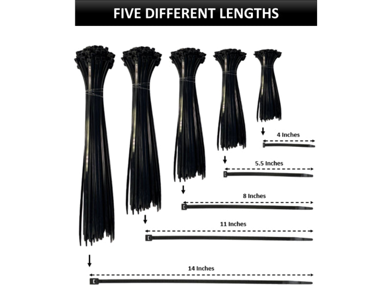 OCCULTUS ブラックメタル　BLACKL Assorted Size Cable Zip Ties Kit - UV Resistant Nylon - Black