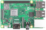 Raspberry Pi 3 Model B+ with 1.4GHz 64-bit quad-core processor, dual-band wireless LAN, Bluetooth 4.2/BLE, faster Ethernet, and Power-over-Ethernet support