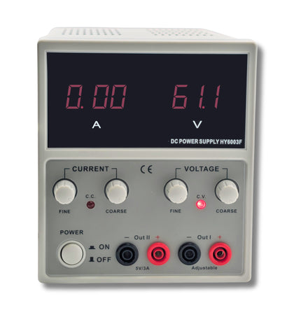 Variable DC Power Supply,  0-60V, 0-3A, Output 1 Adjustable, Output 2 Fixed @5V/3A
