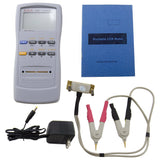 LCR Meter - Test Frequencies: 100Hz, 120Hz, 1KHz Test Parameters: L/Q, C/D, R/Q, Z/Q - Kelvin Test Clip Leads and DC Adapter Included