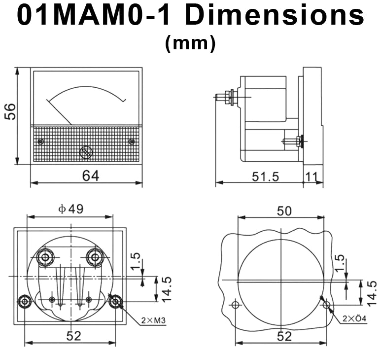 Analog Ammeter 01mA DC Amp Meter, Panel Mount Meter Movement