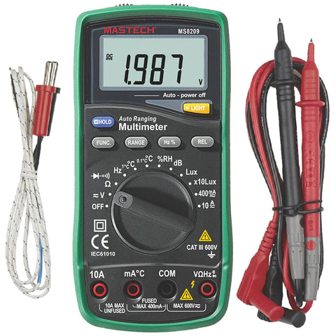 Mastech 5-in-1 Multimeter: Lux, Sound Level, Humidity, Temperature, DMM (MS8209)
