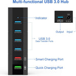 Powered USB 3.0 Hub, 6 Ports High Speed USB 3.0 Hub Splitter with 24W Power Adapter, 3.3ft Cable and Smart Fast Charger USB Hub for Laptop, PC, Mac, Mobile HDD, Mulitple Devices (Black)