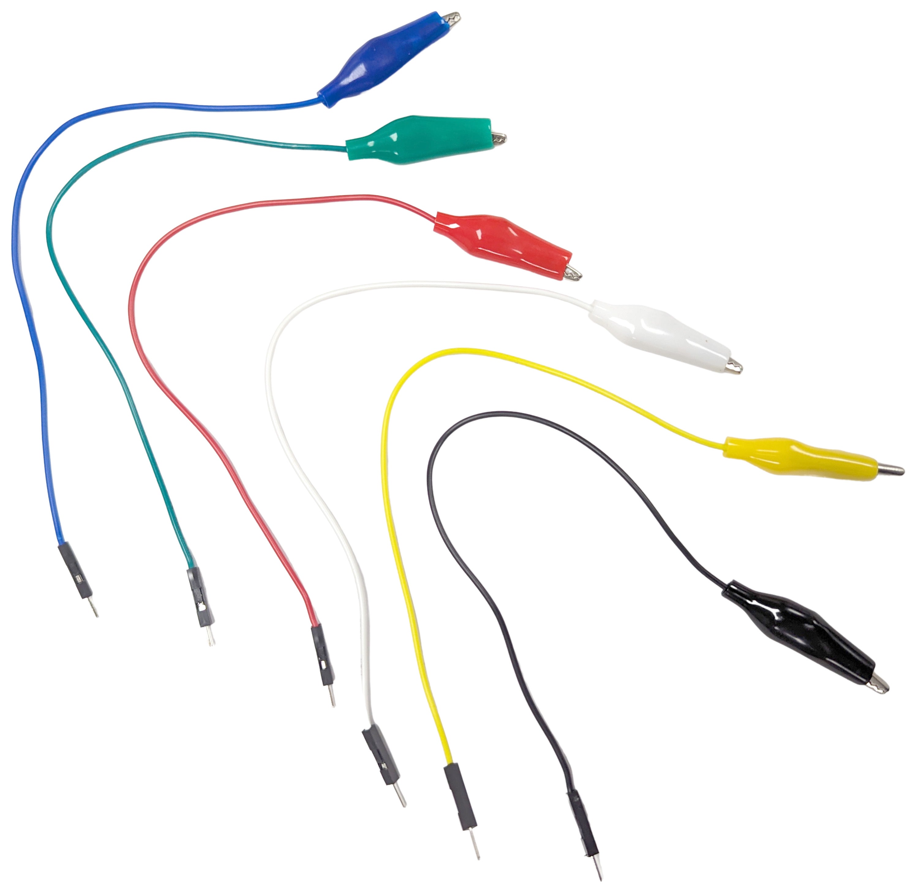 Set of 6 Alligator Clip to Male Jumper Wires, 6 Colors of Green