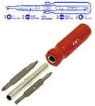 4-in-1 Quick Change Screwdriver: #1 and #2 Phillips, 3/16 and 5/16 Slotted