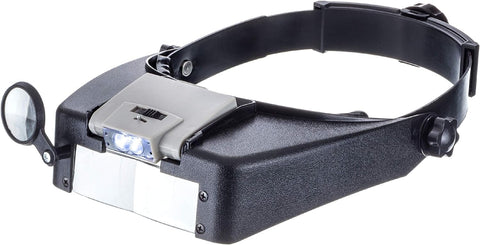 Professional LED Illuminated Dual Lens Flip-In Head Multi-Power Visor Magnifier (2 Lens & Loupe 9x, 1.9x, 4.5x)