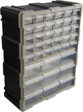 39-Drawer Plastic Small Parts Organizer, Black for Desktop, Tabletop, or Wall Storage Drawers for Organizing Hardware, Crafting Supplies, Garage, or Classroom
