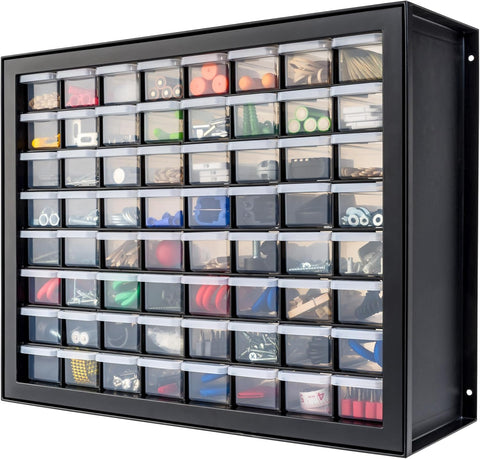 64 Drawer Plastic Organization Chest for Screws, Bolts, Nails, Hardware, Small Parts, Electronics,Tools, Scrapbook, Art/Craft Hobby Supplies - Black