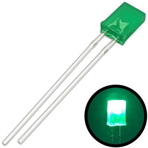 Green Rectangular LED, Diffused Lens (5mm x 2mm x 7mm)