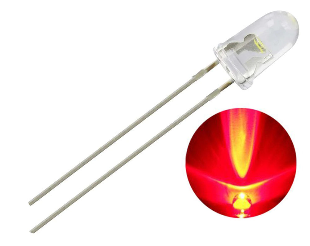 Super Bright Standard Red LED, 5mm White Clear Lens, 4000 MCD @20mA, 3 ...