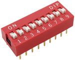 DIP Switch with 9 Switches, 18-Pin, SPST, Red Color, 24.3mm x 9.9mm x 5.3mm