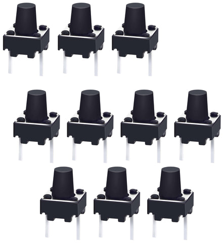 10 Pack 2 Pin Panel PCB Momentary Tactile Push Button, Size 6x6x7mm