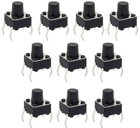 10 Pack 6mm Square Tact Momentary Switch, 3.5mm Button Height, Breadboard Friendly