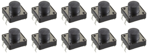10 Pack Tact Momentary Switch, 12mm Square, 0.05A 12V, Button Height 1.5mm