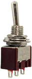 Mini SPDT Toggle Switch with 3 Pin Solder Lug Termination, ON-ON, Measures 0.50" x 0.31" x 1.27"