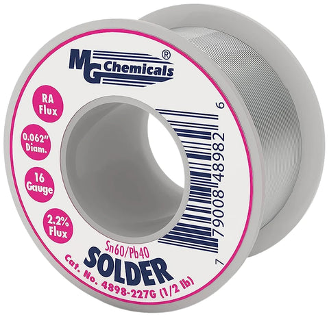 MG Chemicals 60/40 Rosin Core Leaded Solder, 0.062" Diameter (16 Gauge), 1/2 lbs Spool (4898-227G)