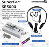 Sonic Technology SuperEar Personal Sound Amplifier Model SE5000 (PSAP), 50dB Gain, Hand Held Pocket Size Audio Amplifier with Headphones, EarBuds