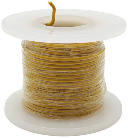 Solid 24 Gauge Hook Up Wire, 25 Foot Spool - Yellow Color PVC Insulation