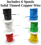 18 Gauge Hook Up Wire Kit - Solid Wire, Tinned Copper - Includes 6 Different Color 25 Foot Spools