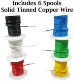 18 Gauge Hook Up Wire Kit - Solid Wire, Tinned Copper - Includes 6 Different Color 25 Foot Spools