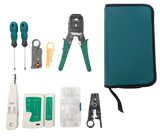 7-in-1 Network Tool Kit with RJ45 Ethernet Crimping Tool, Punch Down Tool, Punch Down Stand, Cable Tester, RJ45 Connectors, RJ45 Boots, and Wire Strippers - Carrying Case Included