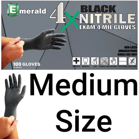 100 Count SIZE MEDIUM Powder-Free Nitrile Gloves, 4 Mil, Food Grade, Disposable (Black Color)