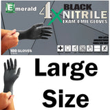100 Count SIZE LARGE Powder-Free Nitrile Gloves, 4 Mil, Food Grade, Disposable (Black Color)