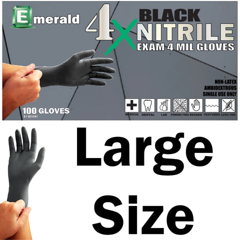 100 Count SIZE LARGE Powder-Free Nitrile Gloves, 4 Mil, Food Grade, Disposable (Black Color)