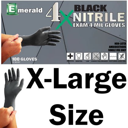 100 Count SIZE X-LARGE Powder-Free Nitrile Gloves, 4 Mil, Food Grade, Disposable (Black Color)