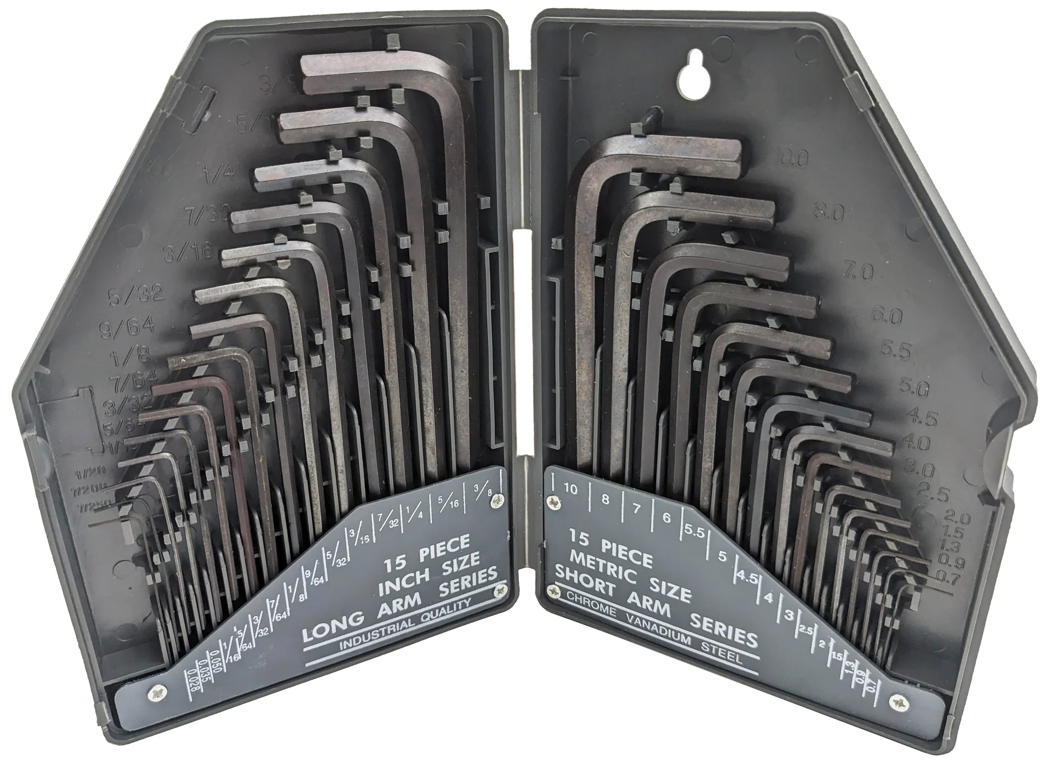 30 Piece Hex Wrench Set, Popular Inches and Metric Sizes with Grey