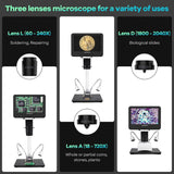 Andonstar AD246S-M HDMI Digital Microscope 2000x for Adults, 3 Lens 2160P UHD Video Record, 7 Inch LCD Soldering Microscope for Electronics Repair, Error Coins, Pro Boom Arm Stand, Windows Compatible