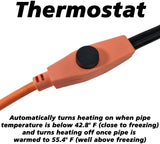 60 Foot Pipe Heating Cable, Turns On and Off Automatically using Built-in Thermostat, Protects Pipes from Freezing, 120V, 420W