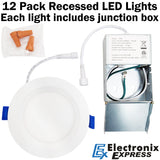 12 Pack 4.8" LED Dimmable Recessed LED Lights Retrofit Kit w/ 5 Selectable Color Temperatures (2700K to 5000K), CRI90, 1050lm, 12W (100W Equivalent), Baffle Trim, Downlight, J-Box Included