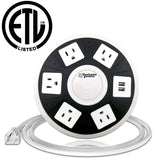 ETL Certified Round Power Strip - 5 Outlets with Surge Protection, 2 USB Charging Ports, and On/Off Button