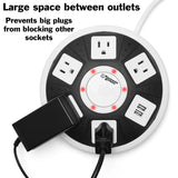ETL Certified Round Power Strip - 5 Outlets with Surge Protection, 2 USB Charging Ports, and On/Off Button
