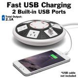 ETL Certified Round Power Strip - 5 Outlets with Surge Protection, 2 USB Charging Ports, and On/Off Button