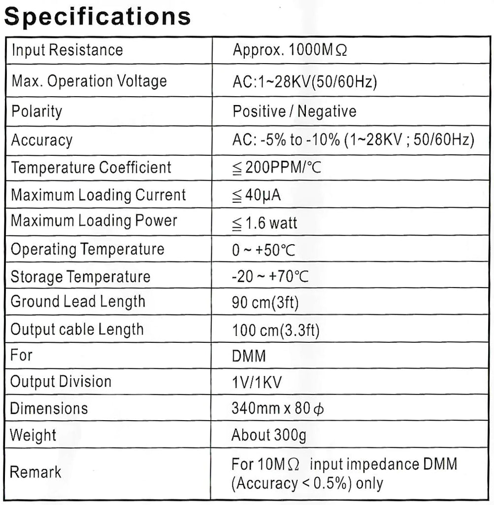 B&K Precision HV44A High Voltage Probe Meter, 0 to +40KV DC