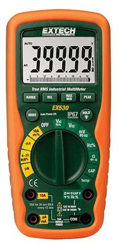 Extech EX530: 11 Function Heavy Duty True RMS Industrial MultiMeter, 40,000 count large LCD display