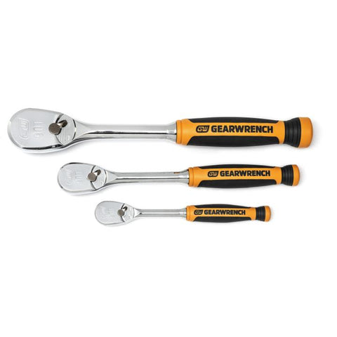 GearWrench 3 Pc. 1/4", 3/8" & 1/2" Drive 90-Tooth Dual Material Teardrop Ratchet Set