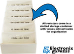 365 Piece Resistor Kit 1/2 Watt in Compartmentalized Cardboard Storage Box - Wide Variety of Values