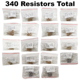 340 Piece Resistor Kit - Includes Assortment of ½ Watt, 1W, and 2W Resistors in Slotted Storage Box